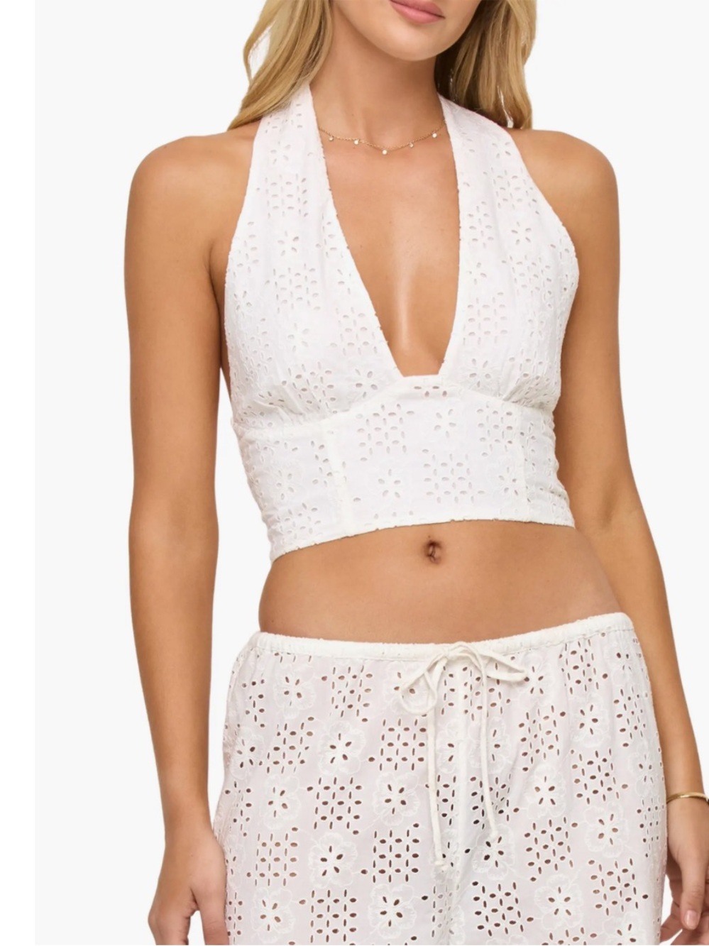 NWT L Space White Eyelet In Bloom Halter Top Multi Way Large